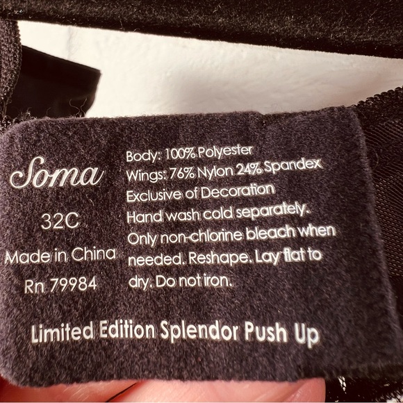 NWT Soma Limited Edition Lace Splendor Padded Push Up Bra 32 C Ruby Black #0421 - Picture 9 of 10
